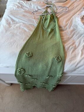 Meshki Green Knit Maxi Dress with Floral Appliqués